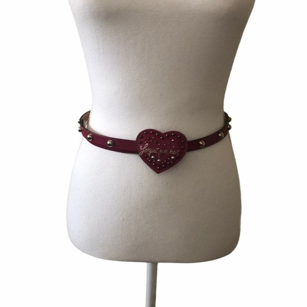 Valentino Red Forget Me Not Heart Studded Belt